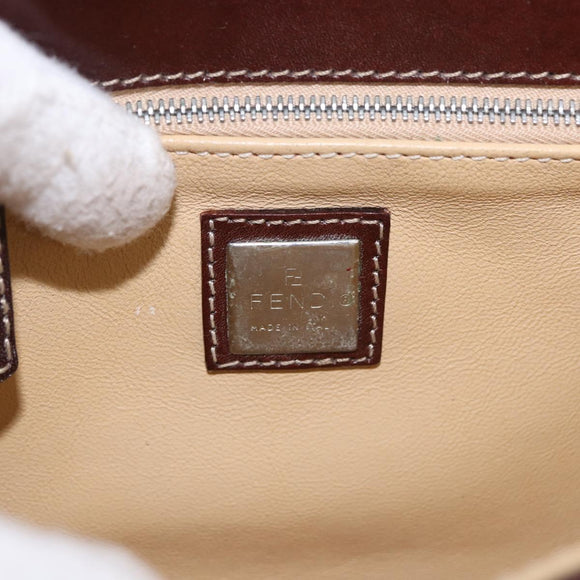 FENDI Shoulder Bag Harako Leather Beige Silver Auth 185436V
