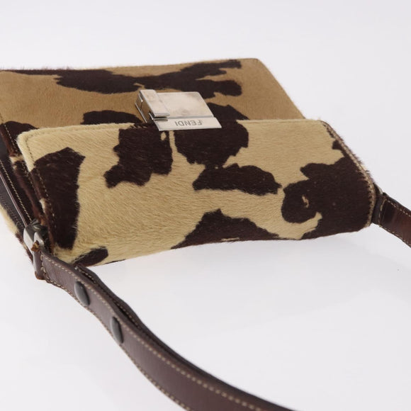FENDI Shoulder Bag Harako Leather Beige Silver Auth 185436V