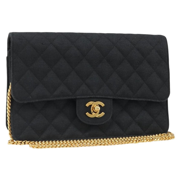 CHANEL Matelasse 25 Chain Shoulder Bag Denim Black Gold CC Auth 185437SAM