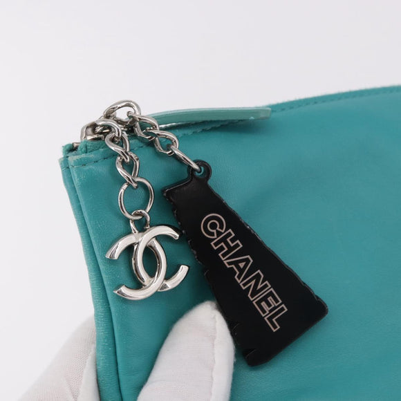 CHANEL Coco Havana Clutch Bag Lamb Skin Turquoise Blue Silver Auth 185438V