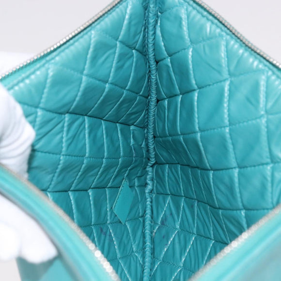 CHANEL Coco Havana Clutch Bag Lamb Skin Turquoise Blue Silver Auth 185438V