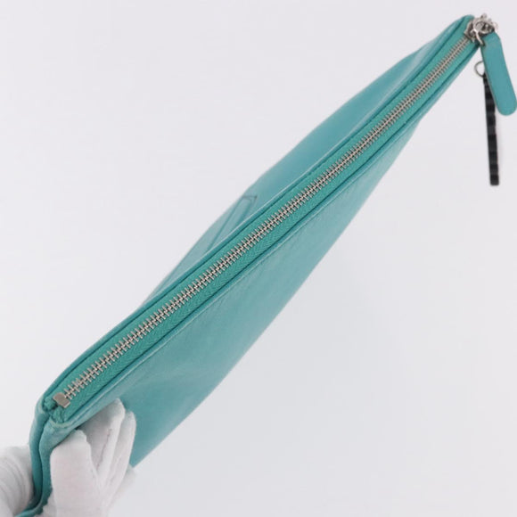 CHANEL Coco Havana Clutch Bag Lamb Skin Turquoise Blue Silver Auth 185438V