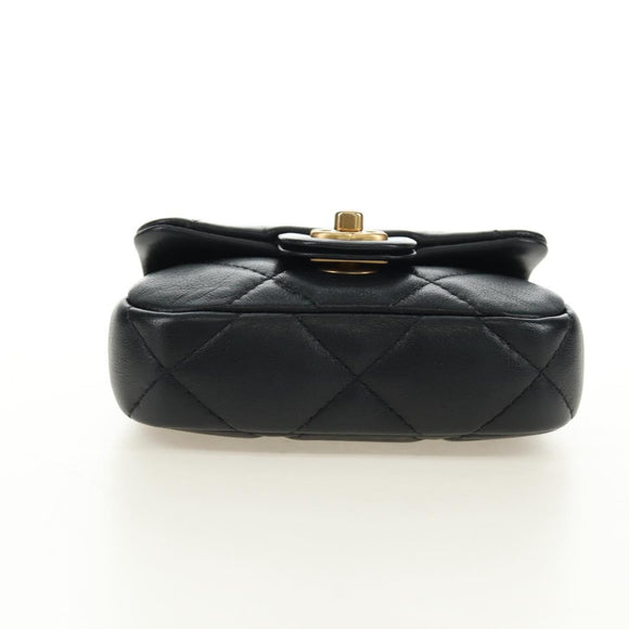 CHANEL Matelasse Chain Shoulder Pouch Lamb Skin 2way Black CC Auth 185439SAM
