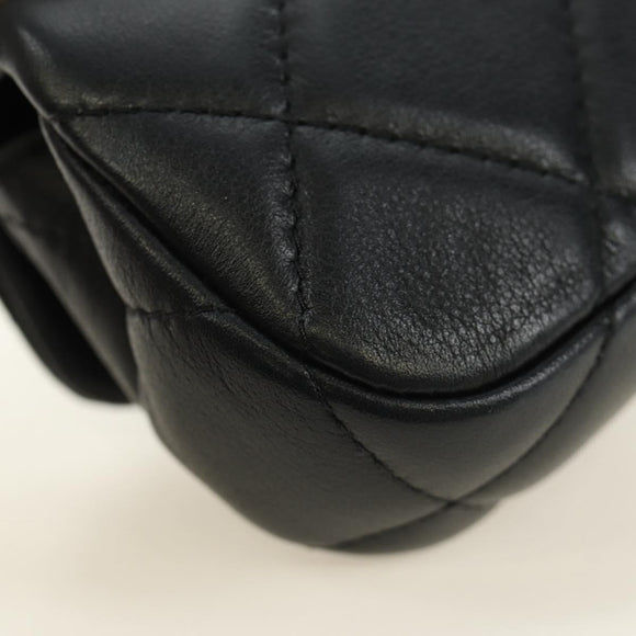 CHANEL Matelasse Chain Shoulder Pouch Lamb Skin 2way Black CC Auth 185439SAM