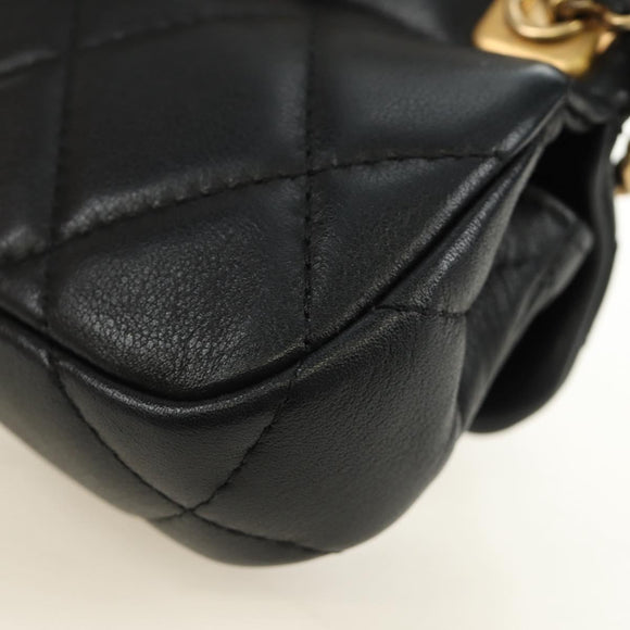 CHANEL Matelasse Chain Shoulder Pouch Lamb Skin 2way Black CC Auth 185439SAM