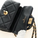 CHANEL Matelasse Chain Shoulder Pouch Lamb Skin 2way Black CC Auth 185439SAM-19