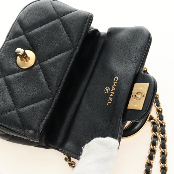 CHANEL Matelasse Chain Shoulder Pouch Lamb Skin 2way Black CC Auth 185439SAM