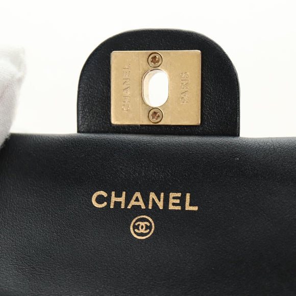 CHANEL Matelasse Chain Shoulder Pouch Lamb Skin 2way Black CC Auth 185439SAM