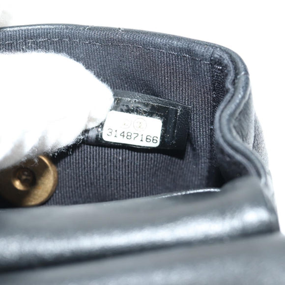 CHANEL Matelasse Chain Shoulder Pouch Lamb Skin 2way Black CC Auth 185439SAM
