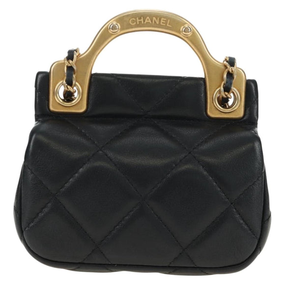CHANEL Matelasse Chain Shoulder Pouch Lamb Skin 2way Black CC Auth 185439SAM