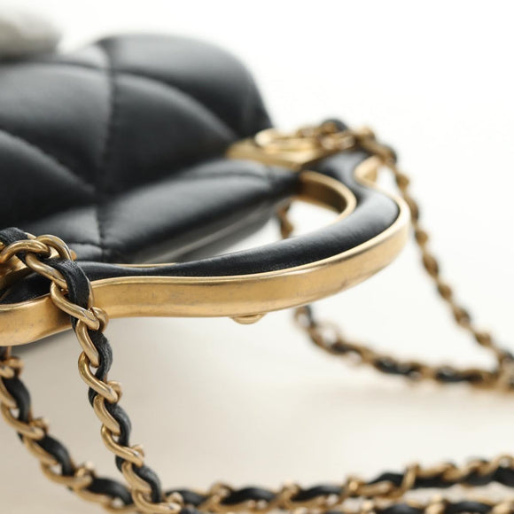 CHANEL Matelasse Chain Shoulder Pouch Lamb Skin 2way Black CC Auth 185439SAM