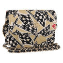 CHANEL Chain Shoulder Pouch Mini Matelasse 12 Satin Beige Gold CC Auth 185440M-1