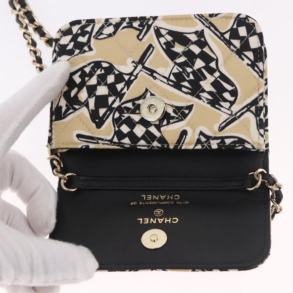 CHANEL Chain Shoulder Pouch Mini Matelasse 12 Satin Beige Gold CC Auth 185440M