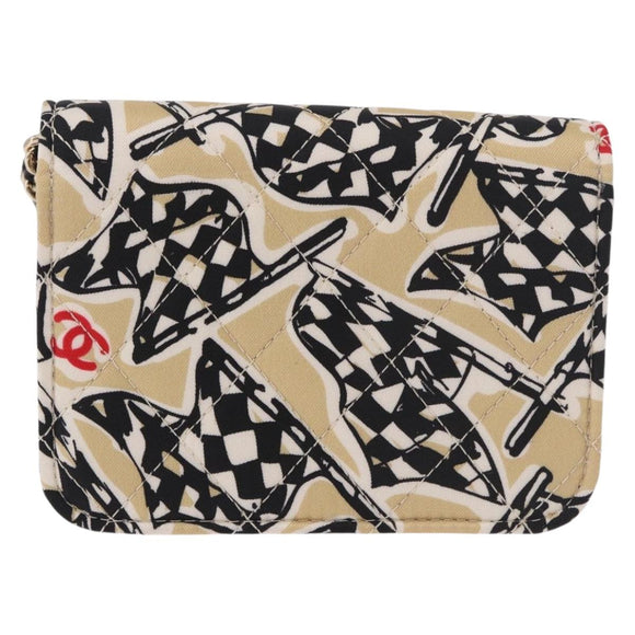 CHANEL Chain Shoulder Pouch Mini Matelasse 12 Satin Beige Gold CC Auth 185440M