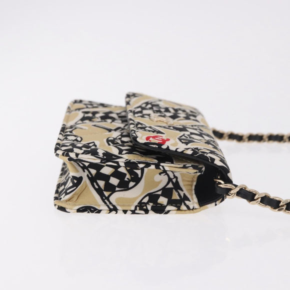 CHANEL Chain Shoulder Pouch Mini Matelasse 12 Satin Beige Gold CC Auth 185440M