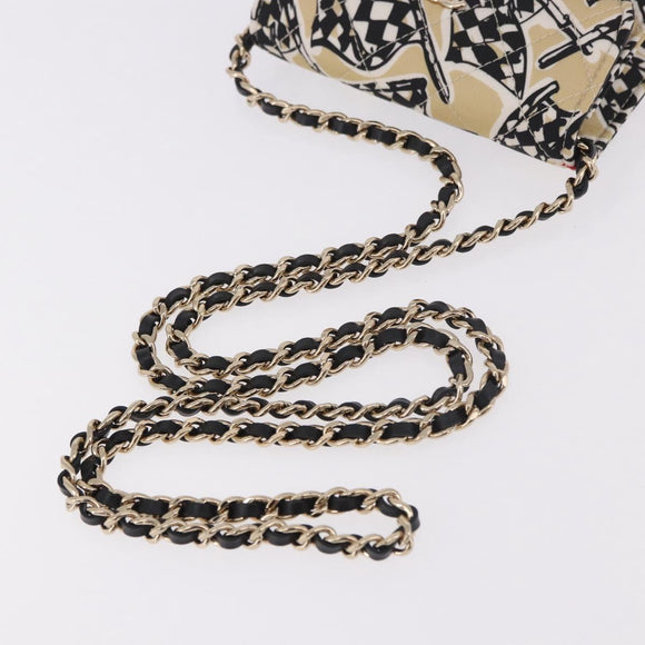 CHANEL Chain Shoulder Pouch Mini Matelasse 12 Satin Beige Gold CC Auth 185440M