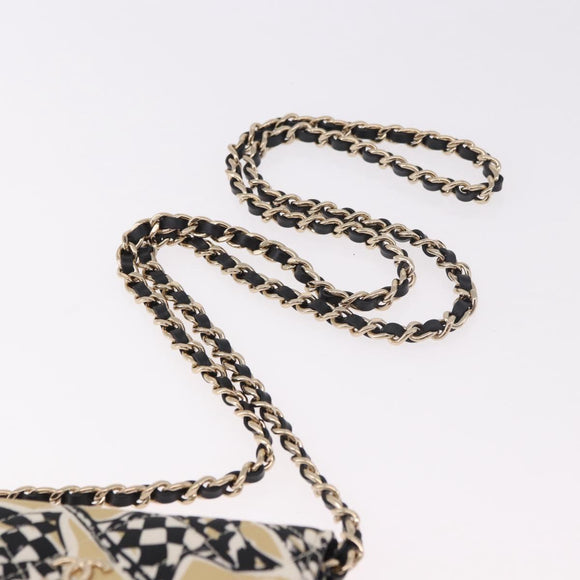 CHANEL Chain Shoulder Pouch Mini Matelasse 12 Satin Beige Gold CC Auth 185440M