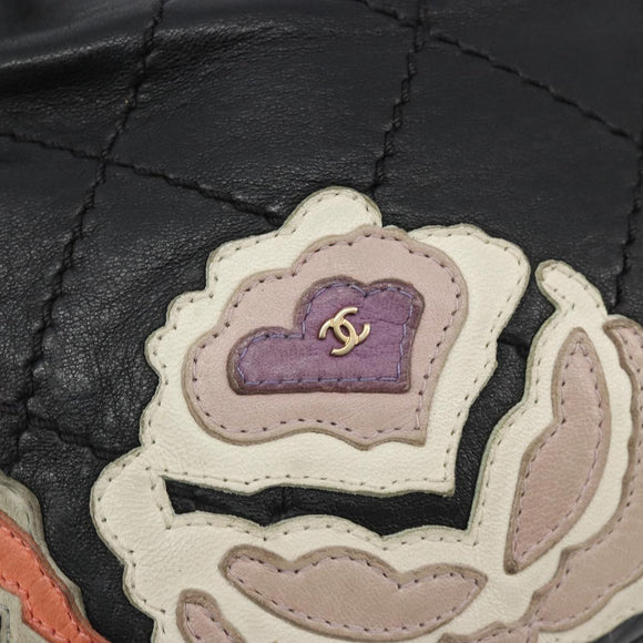 CHANEL Wild Stitch Chain Shoulder Bag Lamb Skin Black Gold CC Auth 185441M