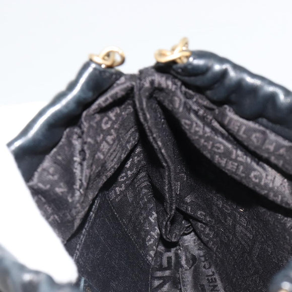 CHANEL Wild Stitch Chain Shoulder Bag Lamb Skin Black Gold CC Auth 185441M
