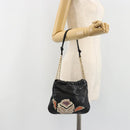 CHANEL Wild Stitch Chain Shoulder Bag Lamb Skin Black Gold CC Auth 185441M-21