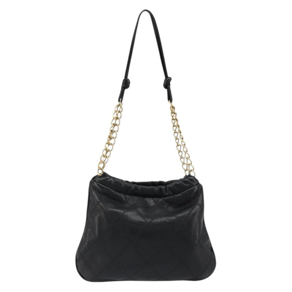 CHANEL Wild Stitch Chain Shoulder Bag Lamb Skin Black Gold CC Auth 185441M