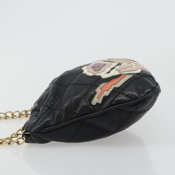 CHANEL Wild Stitch Chain Shoulder Bag Lamb Skin Black Gold CC Auth 185441M