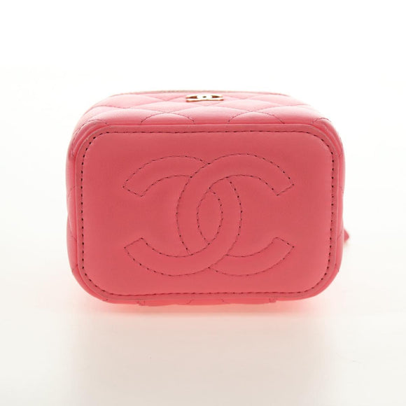 CHANEL Chain Vanity Shoulder Bag Lamb Skin Pink Gold CC Auth 185442SAM