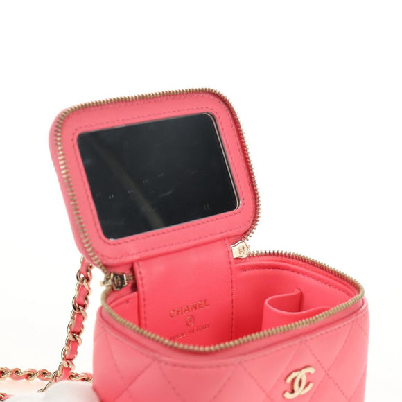 CHANEL Chain Vanity Shoulder Bag Lamb Skin Pink Gold CC Auth 185442SAM