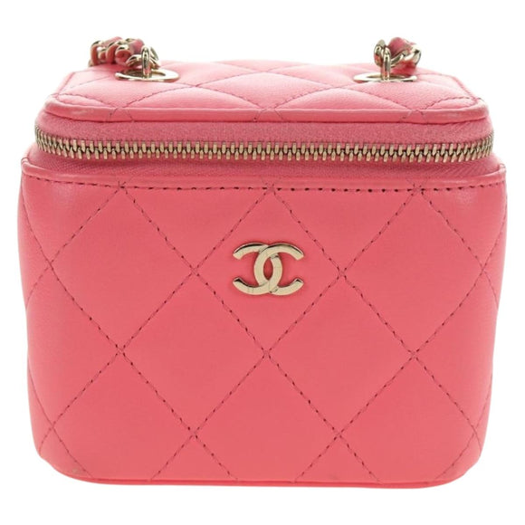 CHANEL Chain Vanity Shoulder Bag Lamb Skin Pink Gold CC Auth 185442SAM