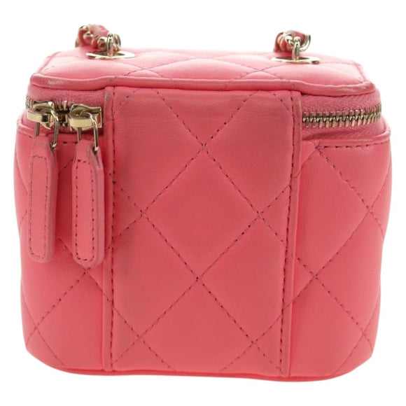 CHANEL Chain Vanity Shoulder Bag Lamb Skin Pink Gold CC Auth 185442SAM