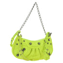 BALENCIAGA Chain Le Cagole Mini Bag Leather 2way Green Silver Auth 185444M-1