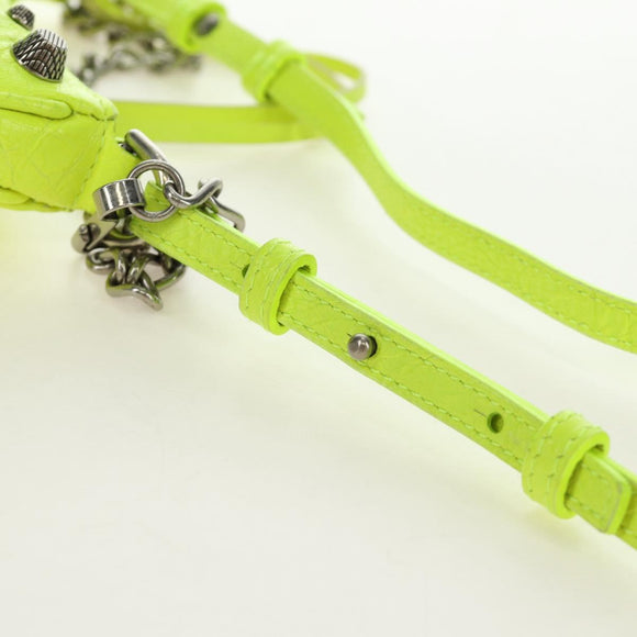BALENCIAGA Chain Le Cagole Mini Bag Leather 2way Green Silver Auth 185444M