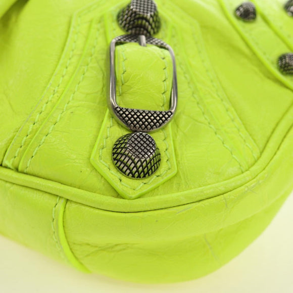 BALENCIAGA Chain Le Cagole Mini Bag Leather 2way Green Silver Auth 185444M