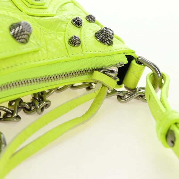 BALENCIAGA Chain Le Cagole Mini Bag Leather 2way Green Silver Auth 185444M