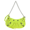 BALENCIAGA Chain Le Cagole Mini Bag Leather 2way Green Silver Auth 185444M-2