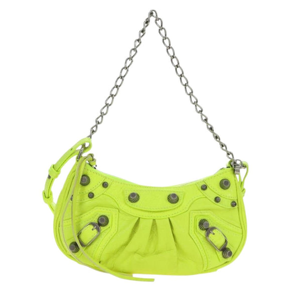 BALENCIAGA Chain Le Cagole Mini Bag Leather 2way Green Silver Auth 185444M