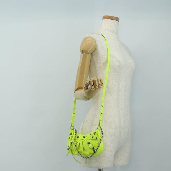 BALENCIAGA Chain Le Cagole Mini Bag Leather 2way Green Silver Auth 185444M