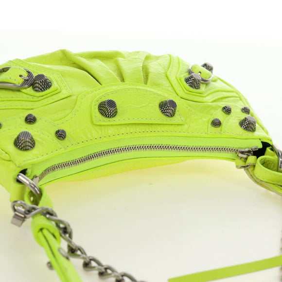 BALENCIAGA Chain Le Cagole Mini Bag Leather 2way Green Silver Auth 185444M