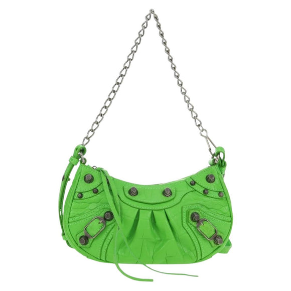 BALENCIAGA Chain Le Cagole Mini Bag Leather 2way Green 695814 Auth 185445M