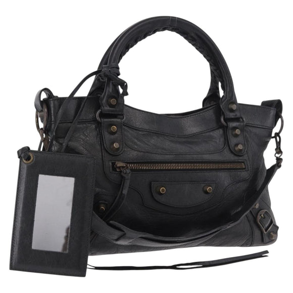 BALENCIAGA The First Hand Bag Leather 2way Black 103208 Auth 185447M