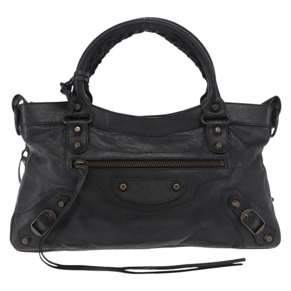 BALENCIAGA The First Hand Bag Leather 2way Black 103208 Auth 185447M