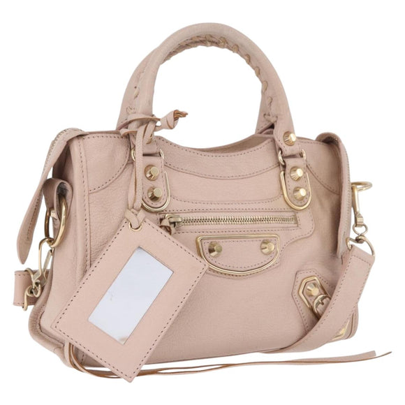 BALENCIAGA Classic Metallic Edge Mini City Bag Leather 2way Pink Auth 185449V