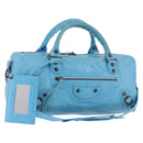 BALENCIAGA Zazigi Hand Bag Leather 2way Light Blue 128523 Auth 185450M-1