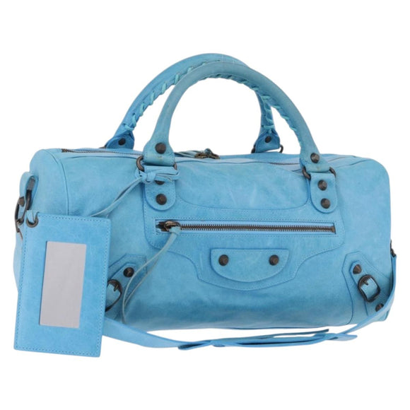 BALENCIAGA Zazigi Hand Bag Leather 2way Light Blue 128523 Auth 185450M