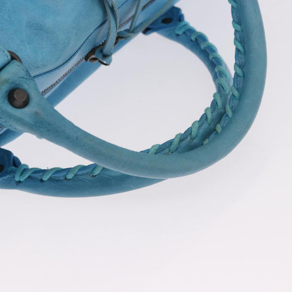 BALENCIAGA Zazigi Hand Bag Leather 2way Light Blue 128523 Auth 185450M