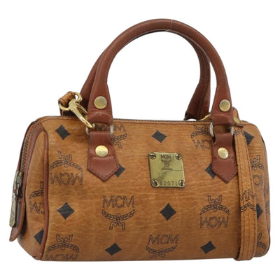MCM Logogram Vicetos Mini Boston Bag PVC 2way Brown Gold Auth 185458