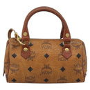 MCM Logogram Vicetos Mini Boston Bag PVC 2way Brown Gold Auth 185458-3
