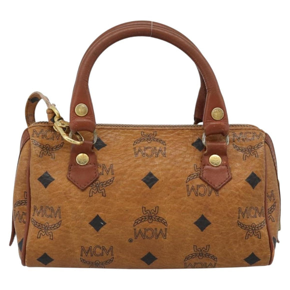 MCM Logogram Vicetos Mini Boston Bag PVC 2way Brown Gold Auth 185458