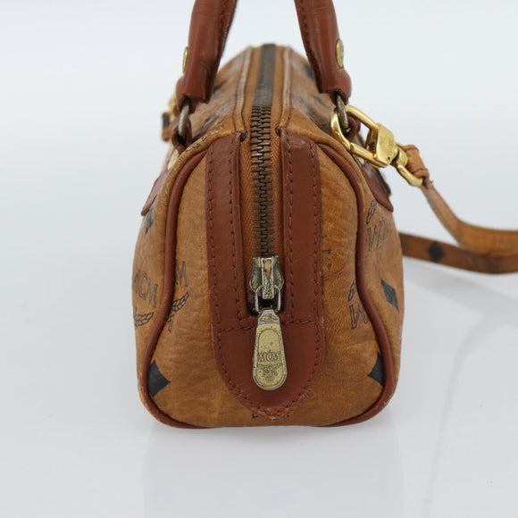 MCM Logogram Vicetos Mini Boston Bag PVC 2way Brown Gold Auth 185458