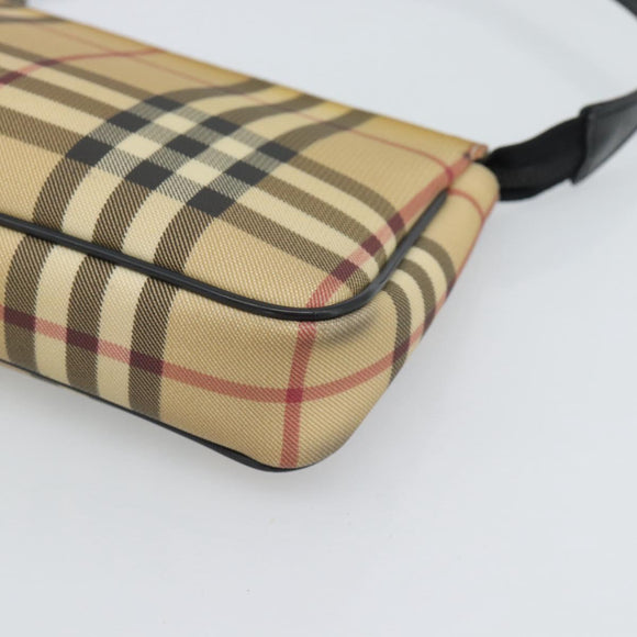 BURBERRY Nova Check Accessory Pouch PVC Beige Silver Auth 185460